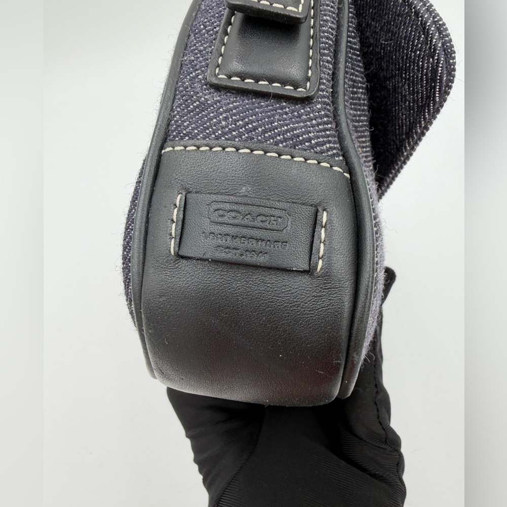 Vintage Coach E0J-7763 Black Denim Wool Flap Shoulder Bag Y2K Baguette Buckle - Picture 9 of 15